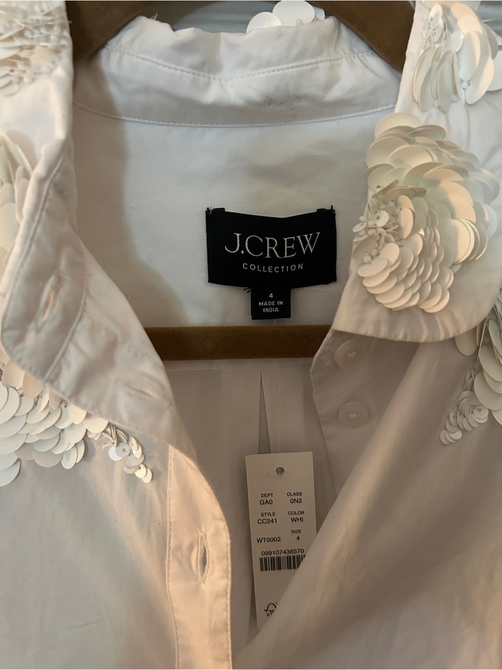 J. Crew White Sequin Floral Button-Up Shirt - Picture 2 of 4